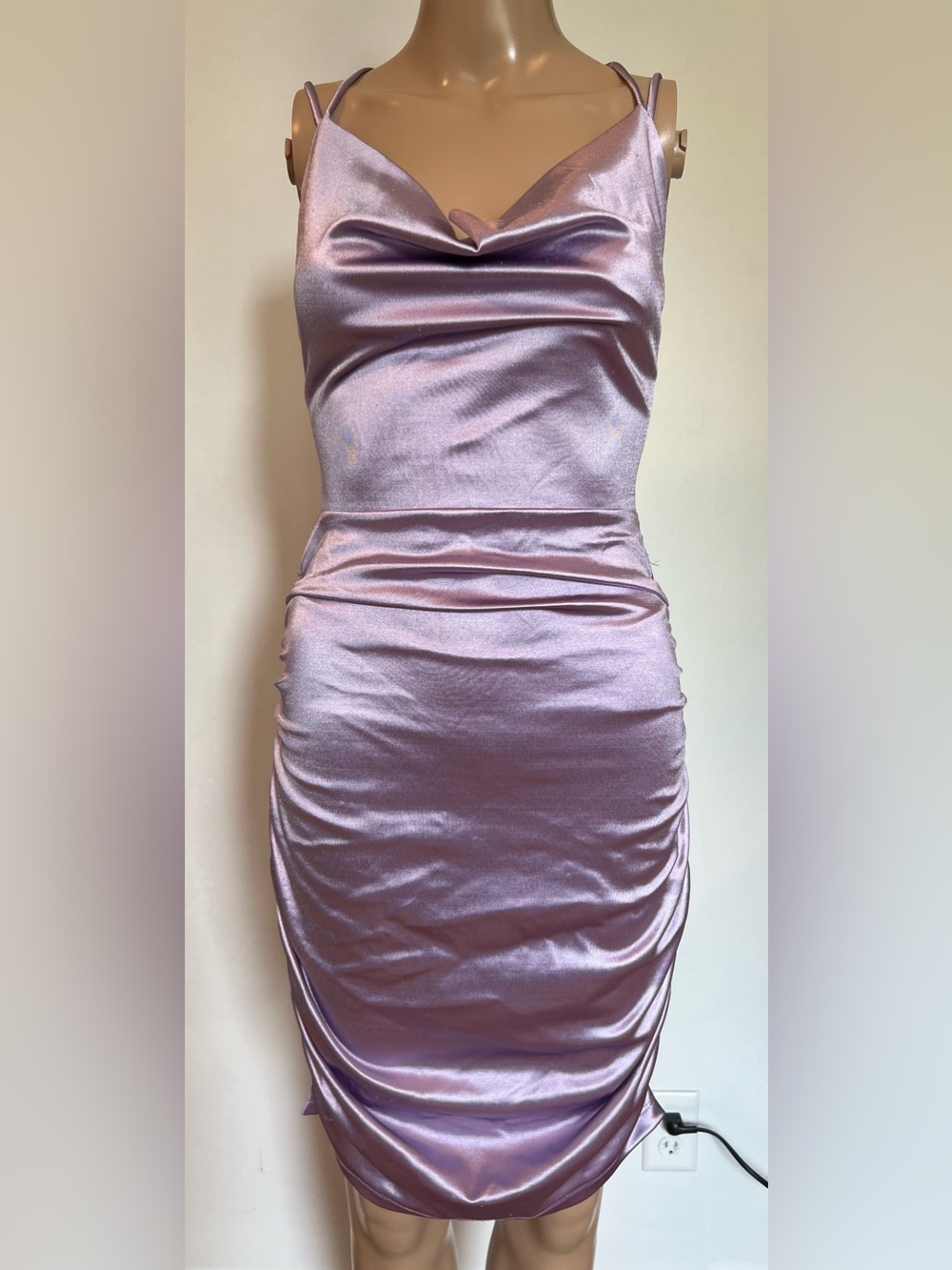 Windsor Satin Cowl Neck Slip Dress - Lilac Shine